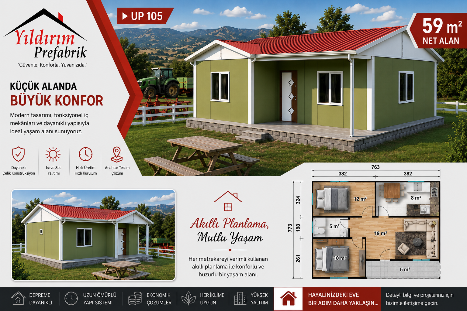 59 M2 Tek Katlı Prefabrik Konut