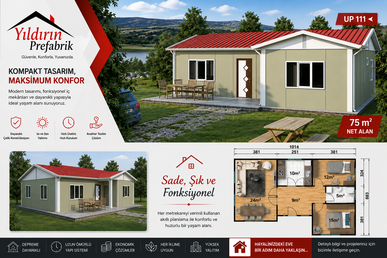 75 M2 Tek Katlı Prefabrik Konut