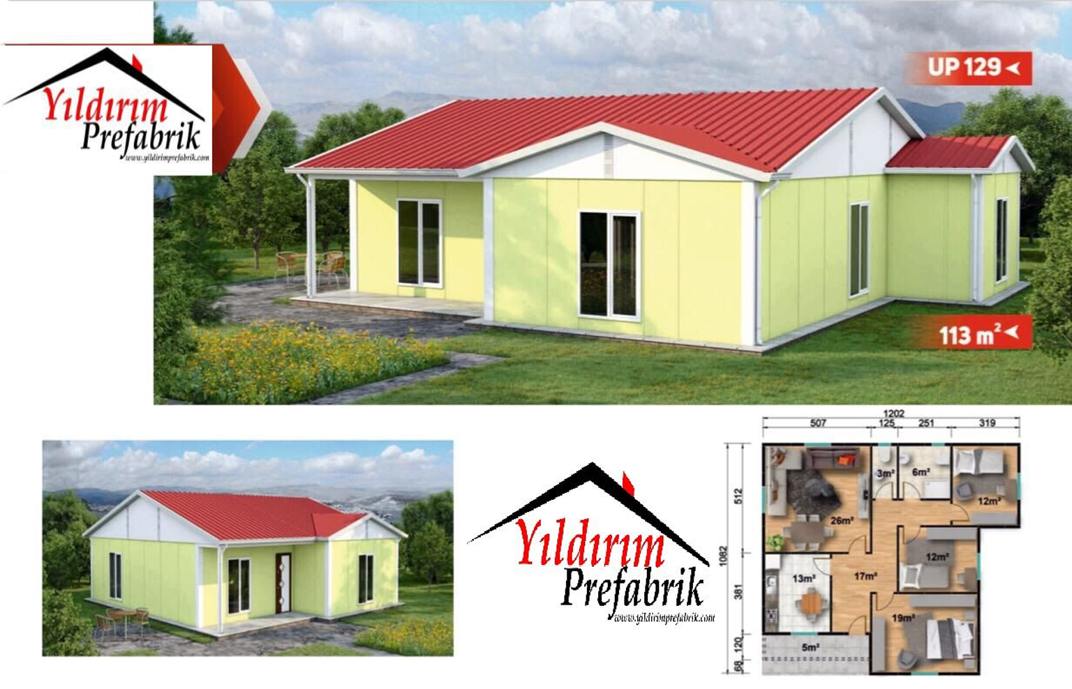 113 M2 Tek Katlı Prefabrik Konut 