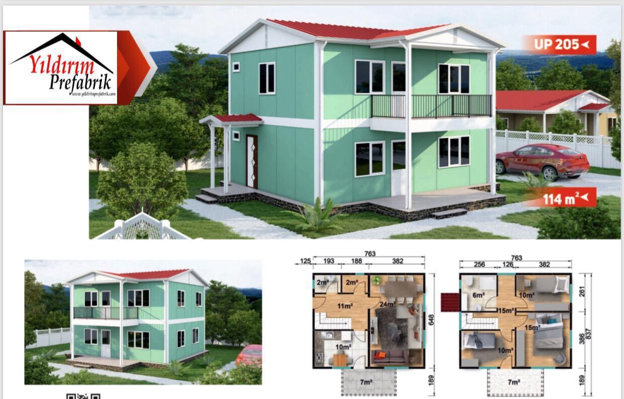 114 M2 Çift Katlı Prefabrik Konut 