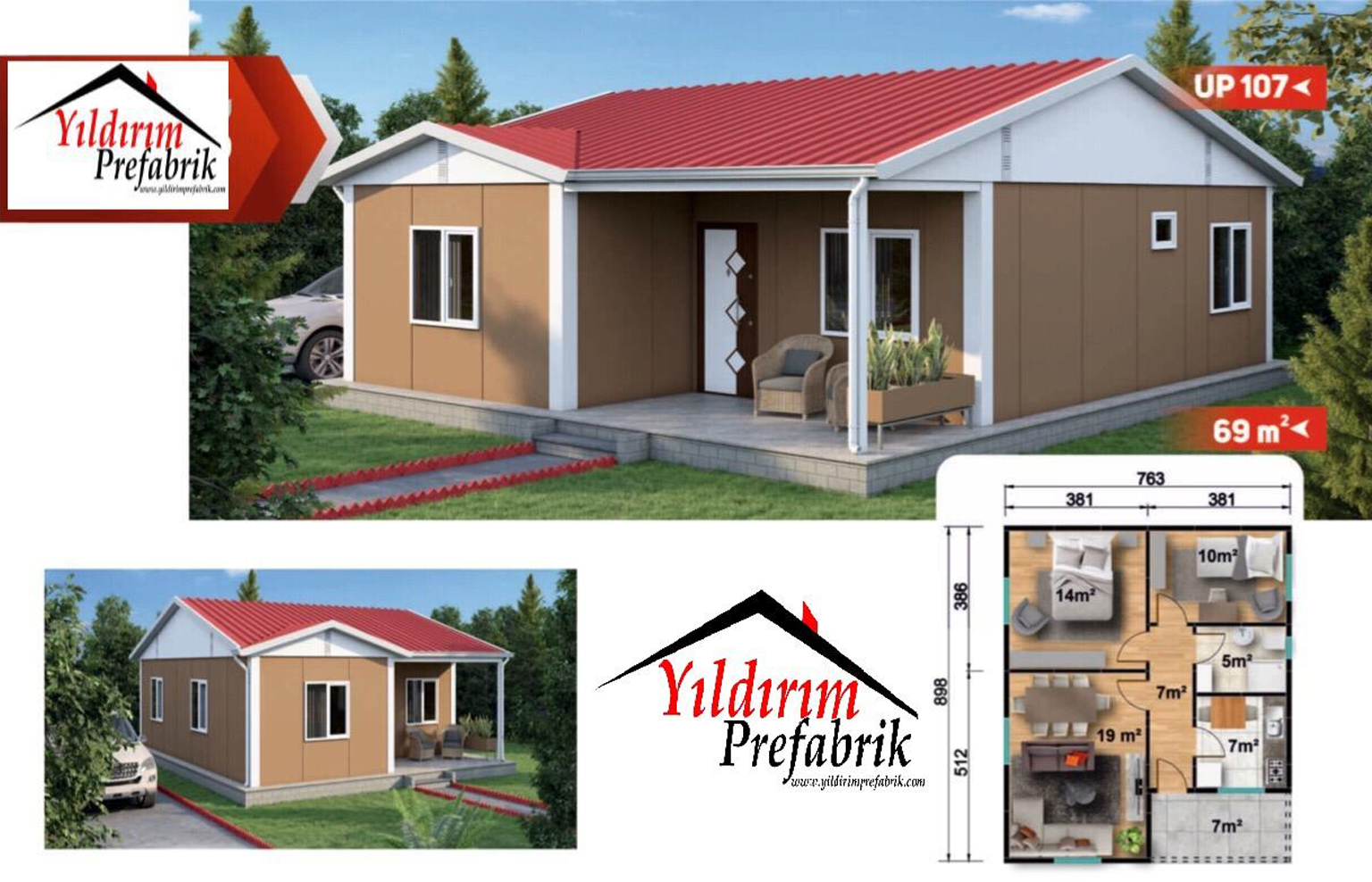 69 M2 Tek Katlı Prefabrik Konut