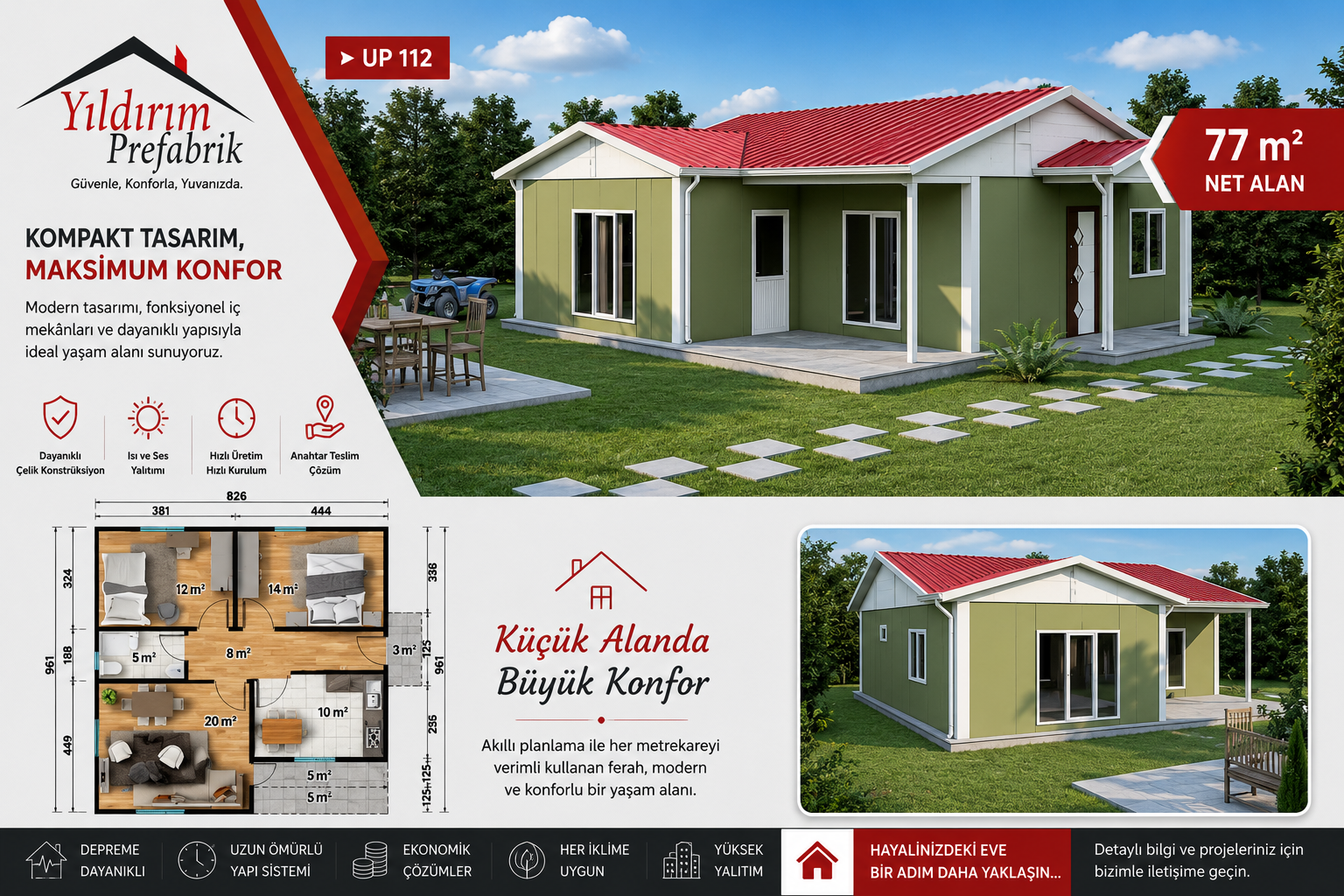 77 M2 Tek Katlı Prefabrik Konut