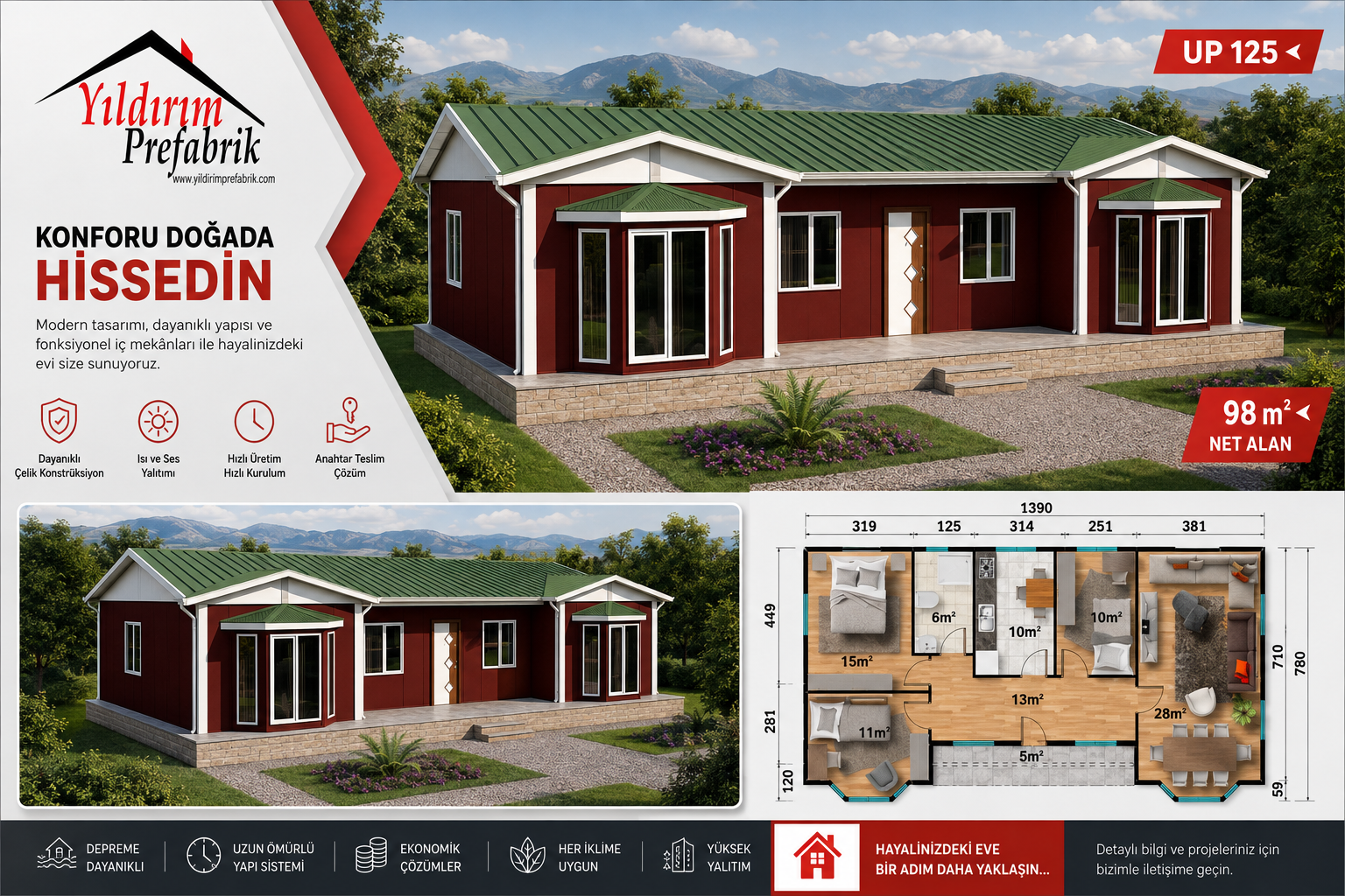 98 M2 Tek Katlı Prefabrik Konut
