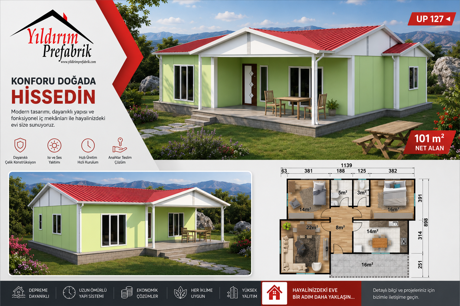 101 M2 Tek Katlı Prefabrik Konut