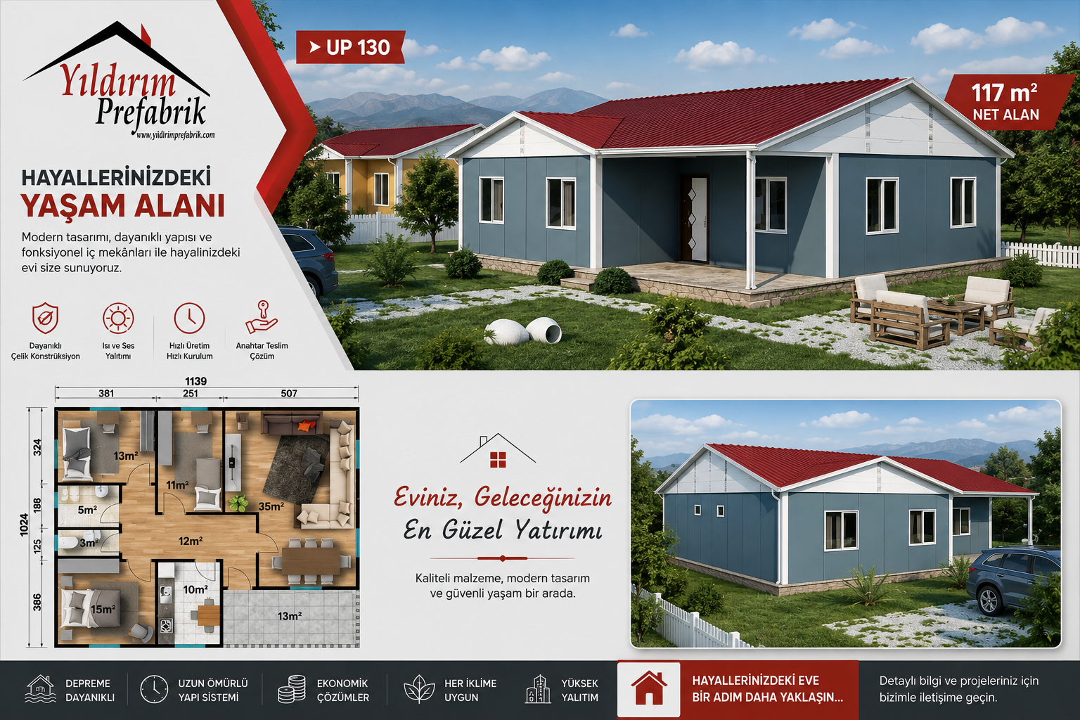 117 M2 Tek Katlı Prefabrik Konut