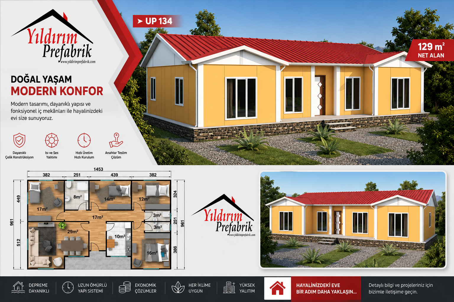 129 M2 Tek Katlı Prefabrik Konut