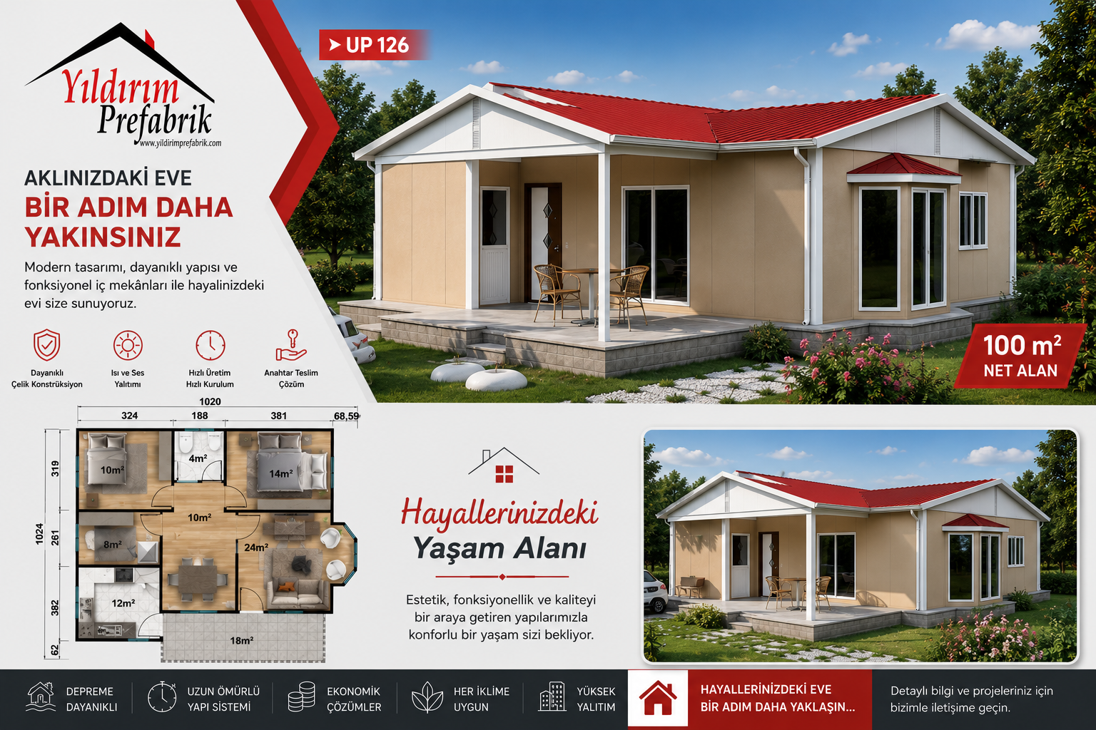 100 M2 Tek Katlı Prefabrik Konut