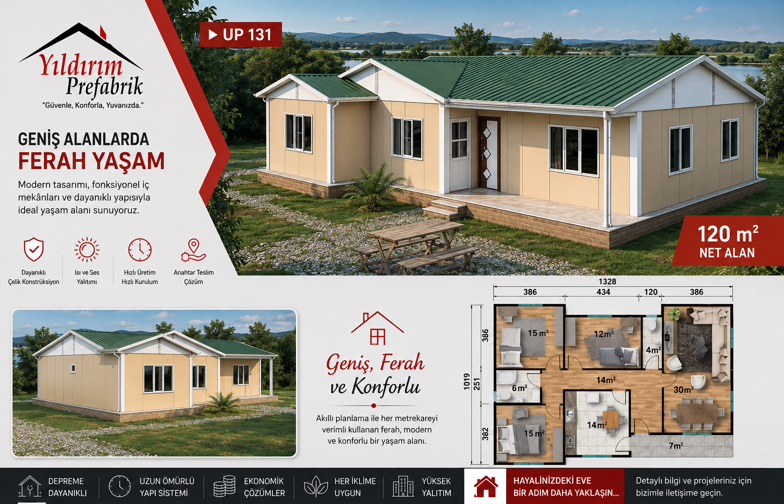 120 m2 Tek Katlı Prefabrik Konut